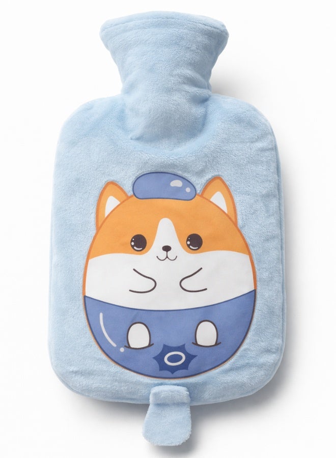 Plush Hot Water Bottle with Soft Cover – Leak-Proof Reusable Heat Therapy Bottle for Pain Relief, Cramps, Muscle Relaxation, Warmth & Cozy Comfort for Kids & Adults (Cyan) - Image 1